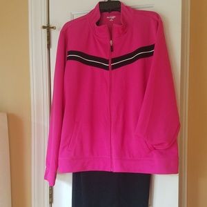 Kim Roger's pink and black track suit